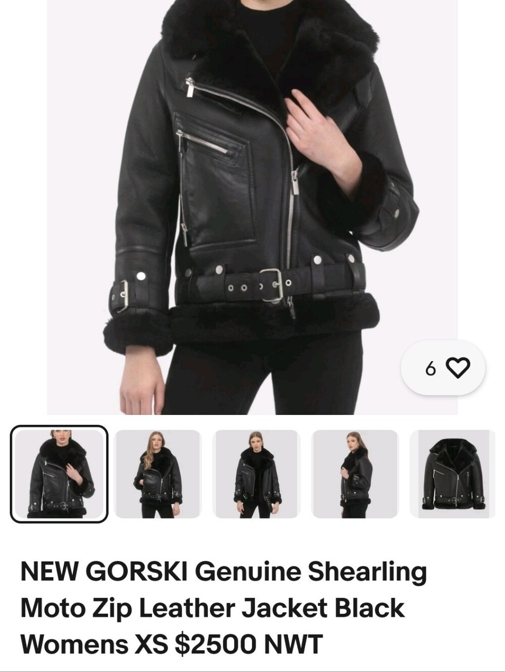 GORSKI Black Shearling-Trim Moto Leather Jacket